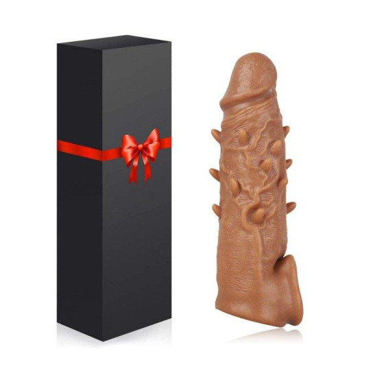 spikes Realistic 6.3'' Penis Sleeve with Testicle Ring – Male Enhancer, Delay & Erection Aid