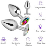 Metal butt plugs, rainbow crystal butt plugs, three sizes, pure pleasure for women, couples and men, anal toy sets